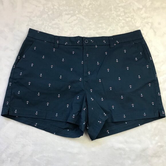 Magellan Happy‎ Camper Shorts Women's Plus Size 16 Cotton, Nautical Anchor Print - Picture 9 of 11